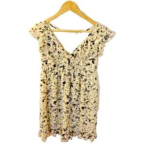 Converse One Star Womens XS Ruffle Sleeve Floral Print Mini Dress Cream